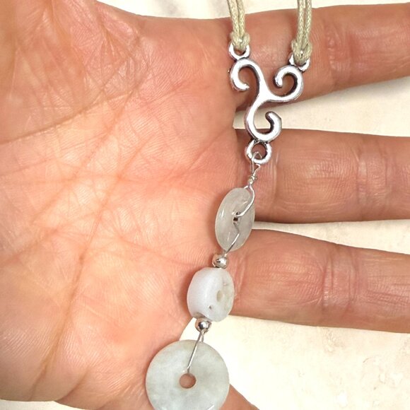 Genuine Light Green Nephrite Eternity Ring Necklace, Lariat Pendant & Waxed Cord - Picture 10 of 11